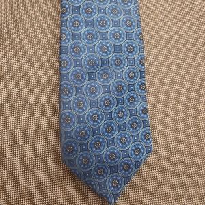 Josiah France Necktie Silk Blue Print  Necktie.